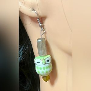 Owl pierced earrings with gemstone jewelry